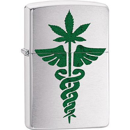 Zippo Windproof Metal Design Fire Lighter - Lifetime Refillable, Reusable Lighter for Smokers – Genuine Premium, Durable, Heavy Quality Chrome Finish Case - Medical Marijuana Design