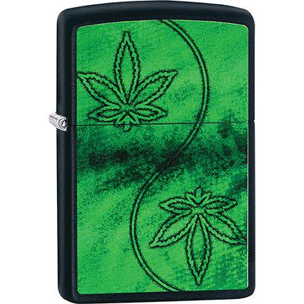 Zippo Windproof Metal Design Fire Lighter - Lifetime Refillable, Reusable Lighter for Smokers – Genuine Premium, Durable, Heavy Quality Chrome Finish Case - Marijuana Subtle Leaf