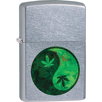 Zippo Windproof Metal Design Fire Lighter - Lifetime Refillable, Reusable Lighter for Smokers – Genuine Premium, Durable, Heavy Quality Chrome Finish Case - Marijuana Yin Yang