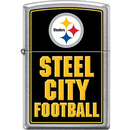 Zippo Windproof Metal Design Fire Lighter - Lifetime Refillable, Reusable Lighter for Smokers – Genuine Premium, Durable, Heavy Quality Chrome Finish Case - Pittsburgh Steelers