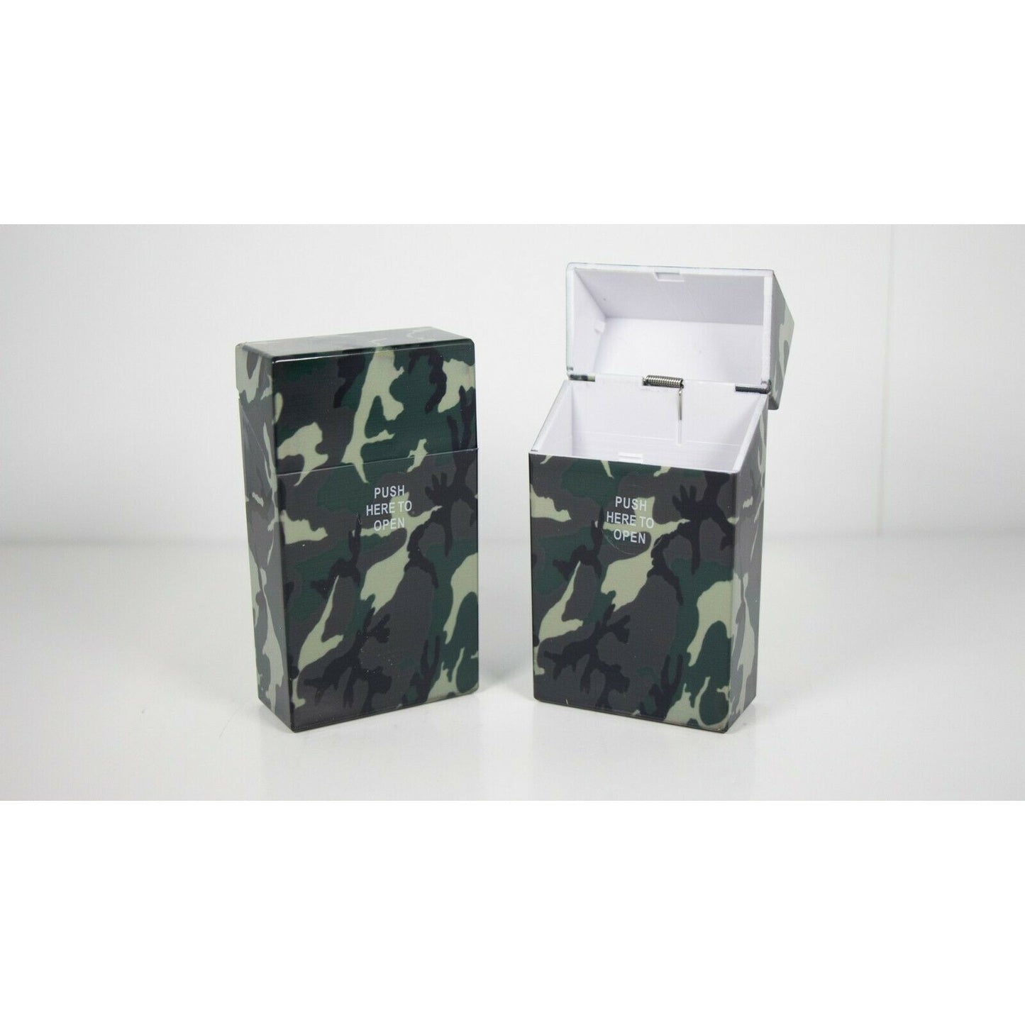 Push Open Plastic Cigarette Cases Pack of 12 - 100mm Size Camouflage Design Glow in Dark Cigarette Holder - Compact and Portable - Durable Hard Plastic Box with Push Open Lid - Crush-Proof & Sturdy