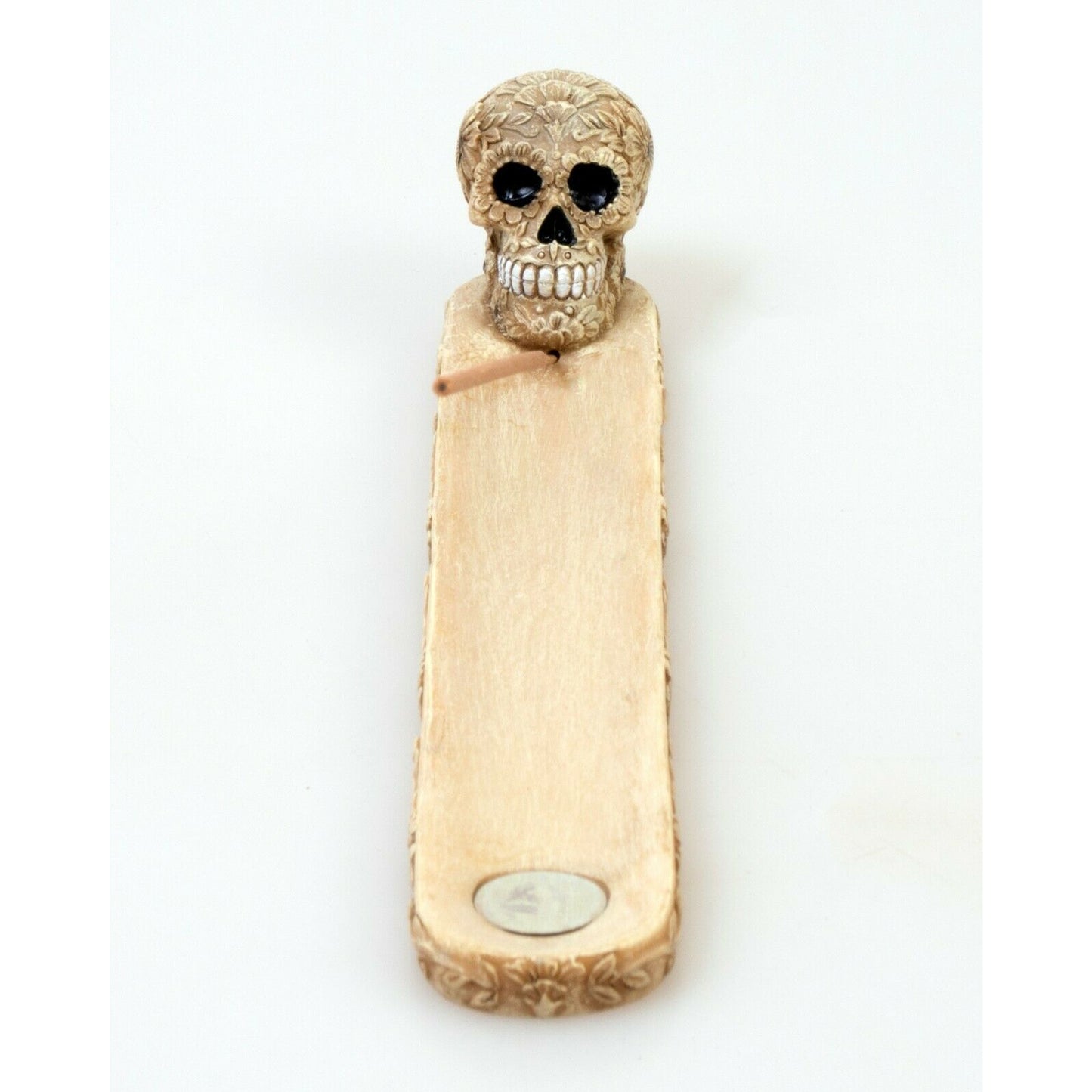 Poly Resin Sugar Skull Incense Stick and Cone Burner Holder for Meditation Yoga, Aromatherapy, Home Fragrance, Birthday Housewarming Gifts, Display Stand Figurine Scary Fantasy Halloween Decorations