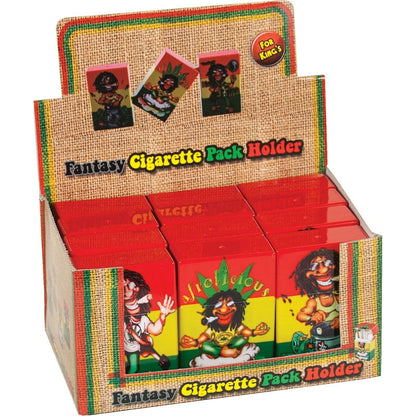 Push Open Plastic Cigarette Cases Pack of 12 - King’s size Rasta Jamaican Man Design Cigarette Holder - Compact and Portable - Crush-Proof Durable Hard Plastic Box with Push Open Lid