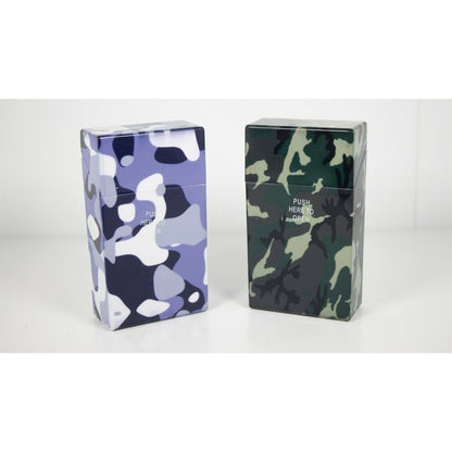 Push Open Plastic Cigarette Cases Pack of 12 - King Size Camouflage Design Glow in Dark Cigarette Holder - Compact and Portable - Durable Hard Plastic Box with Push Open Lid - Crush-Proof & Sturdy