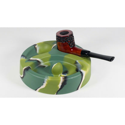 Round Camouflage Style Silicone Pipe Ashtray with Cork Holds 2 Pipes - Individualized Popular Home Office Ashtray Personality Trend Modern Home Tea Table Ashtray Ornaments Bar Ashtray - Green 6”