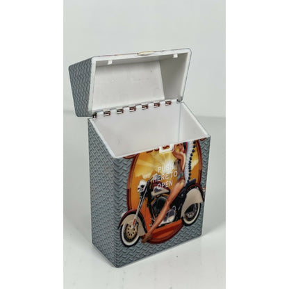 Push Open Plastic Cigarette Cases Pack of 12 - King’s size Poker & Motorcycle with Lady Print Cigarette Holder - Compact and Portable - Durable Hard & Sturdy Plastic Box with Push Open Lid