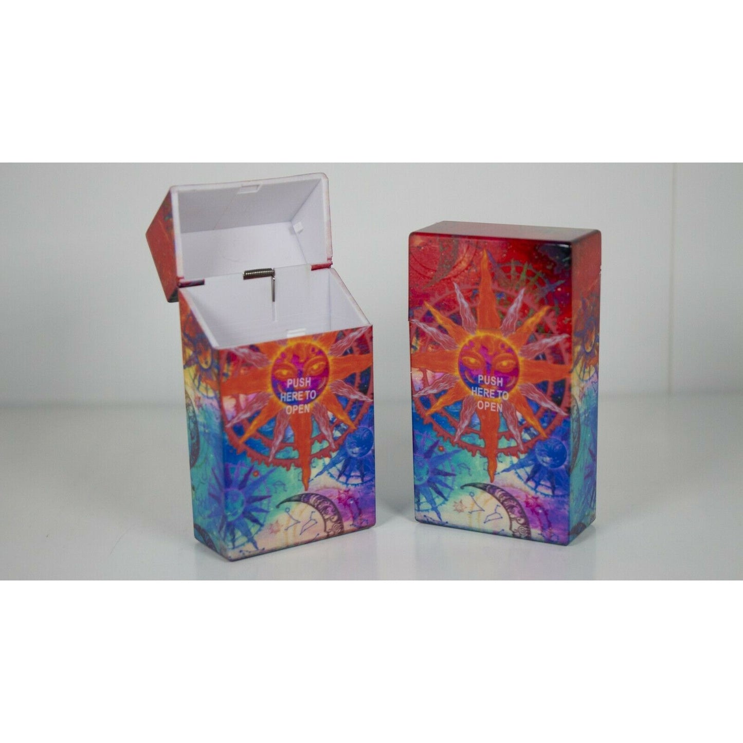 Push Open Plastic Cigarette Cases Pack of 12 - 100mm Psychedelic Design Glow in Dark Cigarette Holder - Compact and Portable - Durable Hard Plastic Box with Push Open Lid - Crush-Proof & Sturdy