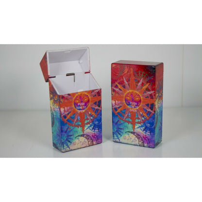 Push Open Plastic Cigarette Cases Pack of 12 - 100mm Psychedelic Design Glow in Dark Cigarette Holder - Compact and Portable - Durable Hard Plastic Box with Push Open Lid - Crush-Proof & Sturdy