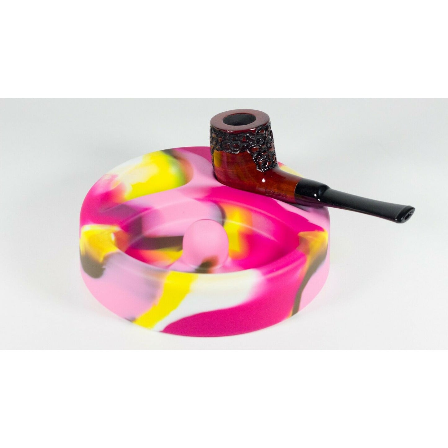 Round Camouflage Style Silicone Pipe Ashtray with Cork Holds 2 Pipes - Individualized Popular Home Office Ashtray Personality Trend Modern Home Tea Table Ashtray Ornaments Bar Ashtray - Pink 6”