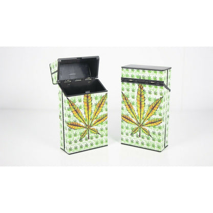 Push Open Plastic Cigarette Cases Pack of 12 - King's Size Leaf Design Glow in Dark Cigarette Holder - Compact and Portable - Durable Hard Plastic Box with Push Open Lid - Crush-Proof & Sturdy