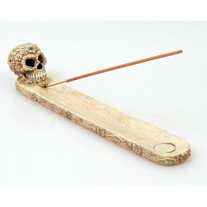 Poly Resin Sugar Skull Incense Stick and Cone Burner Holder for Meditation Yoga, Aromatherapy, Home Fragrance, Birthday Housewarming Gifts, Display Stand Figurine Scary Fantasy Halloween Decorations