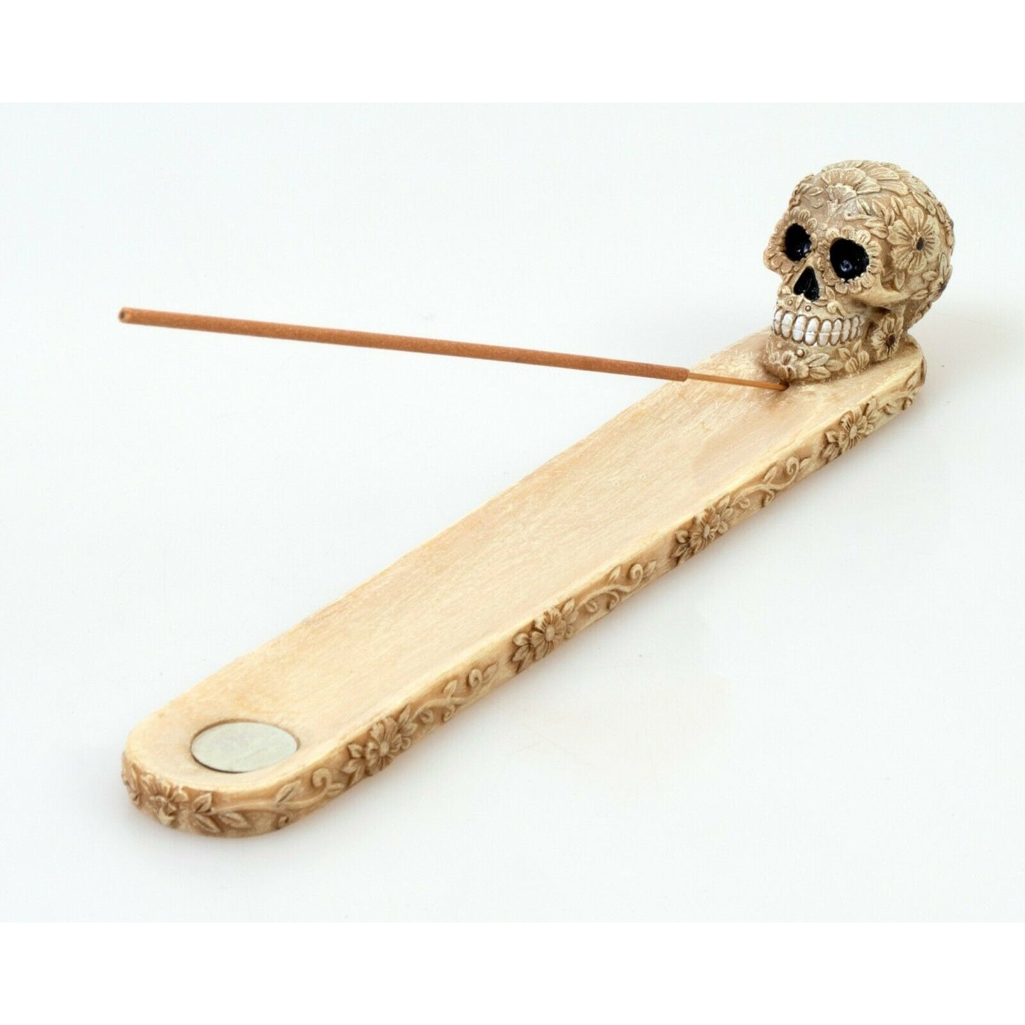 Poly Resin Sugar Skull Incense Stick and Cone Burner Holder for Meditation Yoga, Aromatherapy, Home Fragrance, Birthday Housewarming Gifts, Display Stand Figurine Scary Fantasy Halloween Decorations