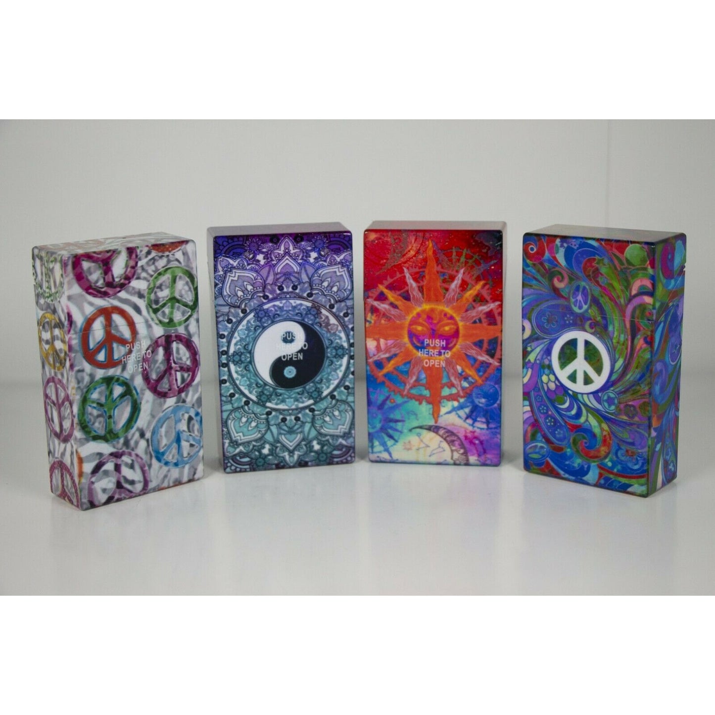 Push Open Plastic Cigarette Cases Pack of 12 - 100mm Psychedelic Design Glow in Dark Cigarette Holder - Compact and Portable - Durable Hard Plastic Box with Push Open Lid - Crush-Proof & Sturdy