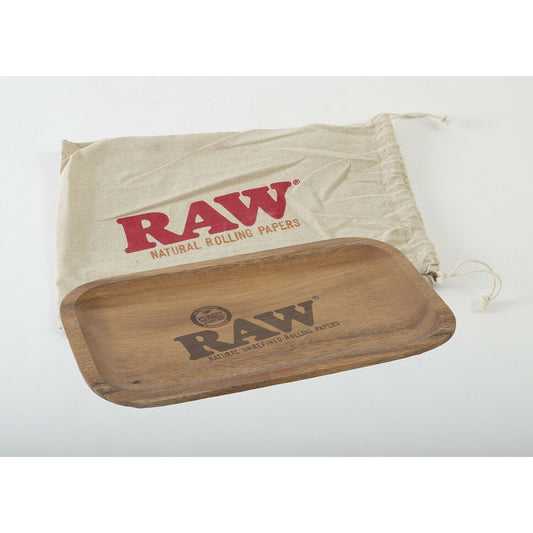 Raw Genuine Wooden Rolling Paper Tray - Made from Substantial Acacia Wood - Nice Smooth Feel and Lightweight - High Edge &  Comfortably Rounded - NON-Flexible and Easy to Carry