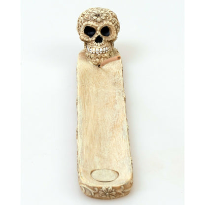 Poly Resin Sugar Skull Incense Stick and Cone Burner Holder for Meditation Yoga, Aromatherapy, Home Fragrance, Birthday Housewarming Gifts, Display Stand Figurine Scary Fantasy Halloween Decorations