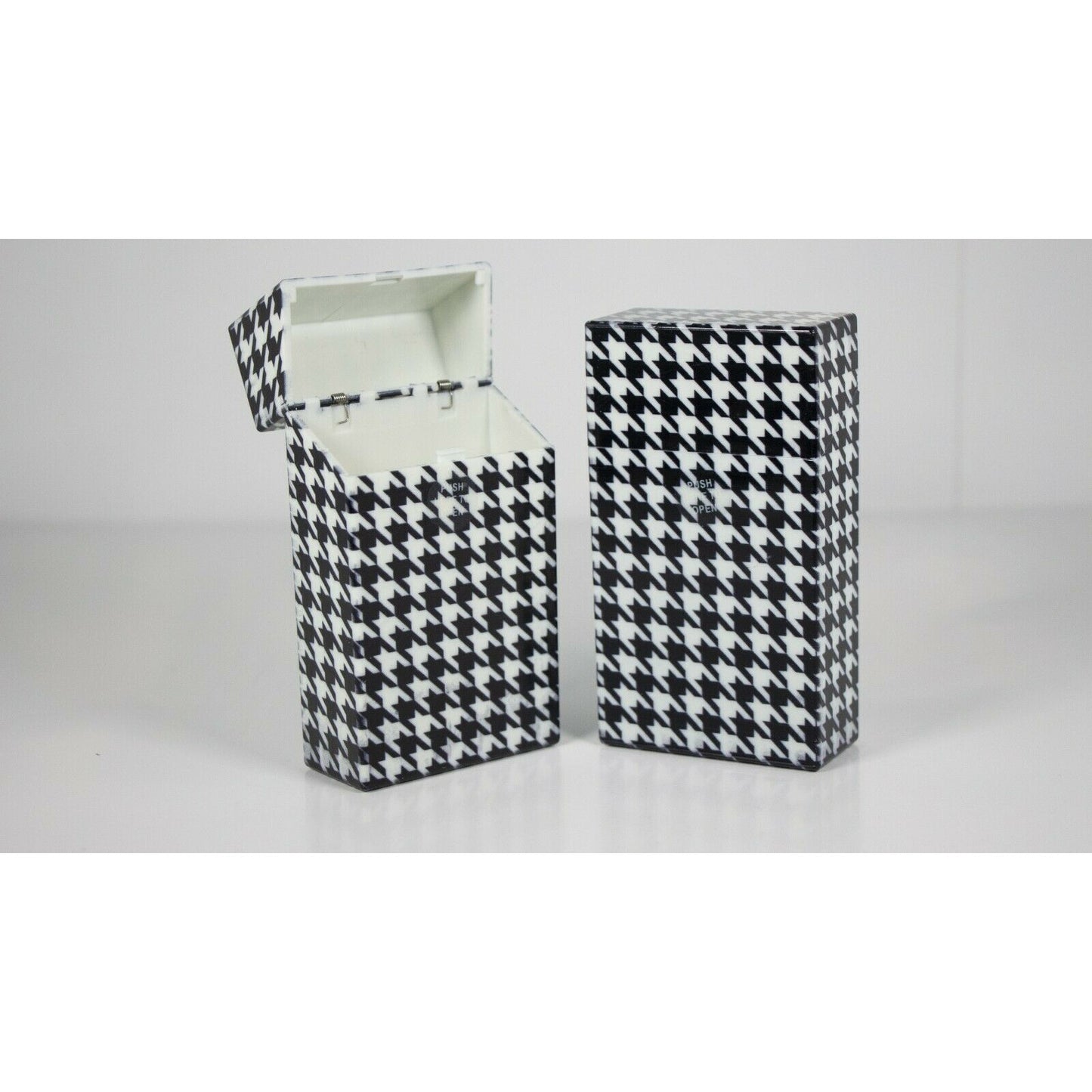 Push Open Plastic Cigarette Cases Pack of 12 – 100mm Size Assorted Black & White Design Cigarette Holder - Compact and Portable - Durable Hard Plastic Box with Push Open Lid - Crush-Proof & Sturdy