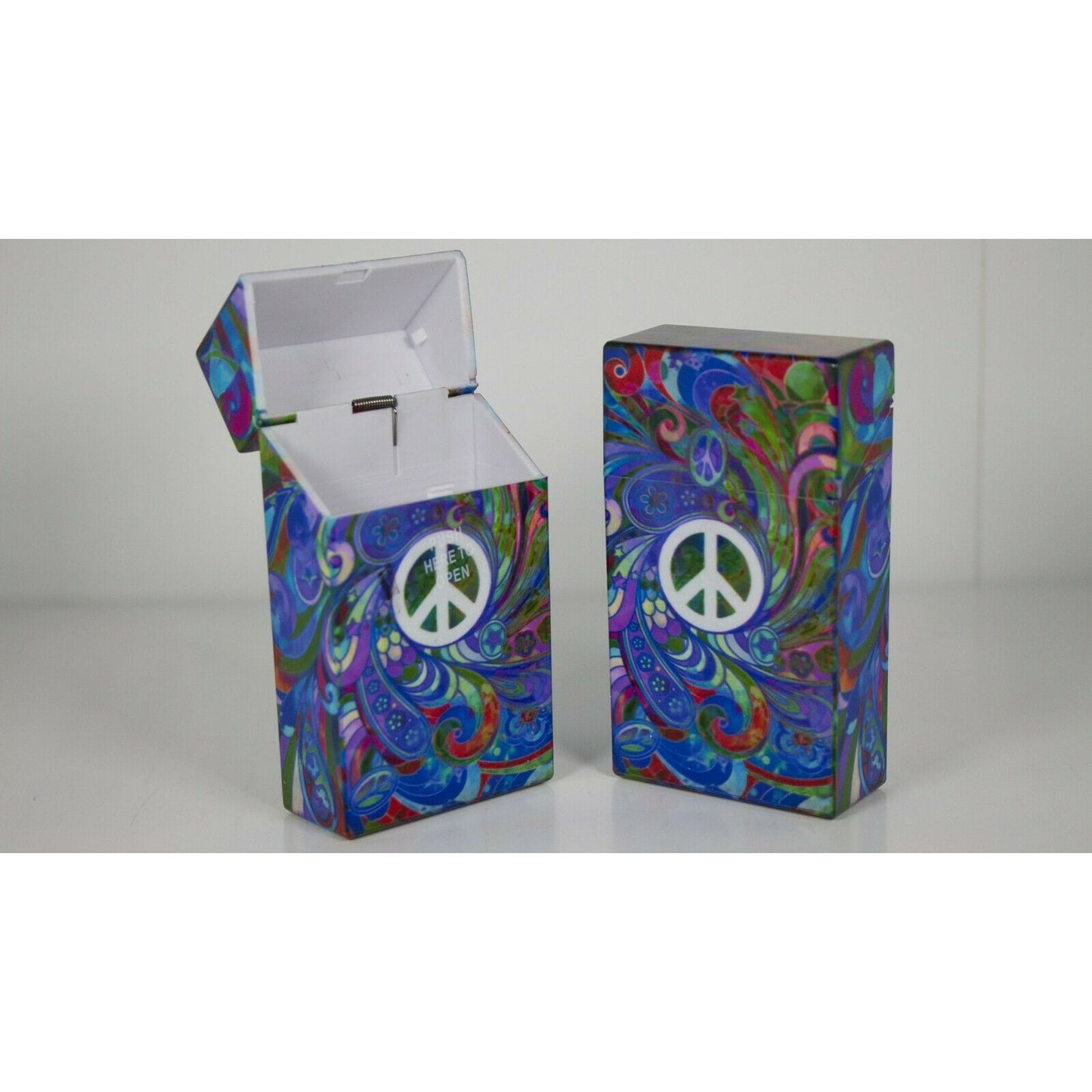 Push Open Plastic Cigarette Cases Pack of 12 - 100mm Psychedelic Design Glow in Dark Cigarette Holder - Compact and Portable - Durable Hard Plastic Box with Push Open Lid - Crush-Proof & Sturdy