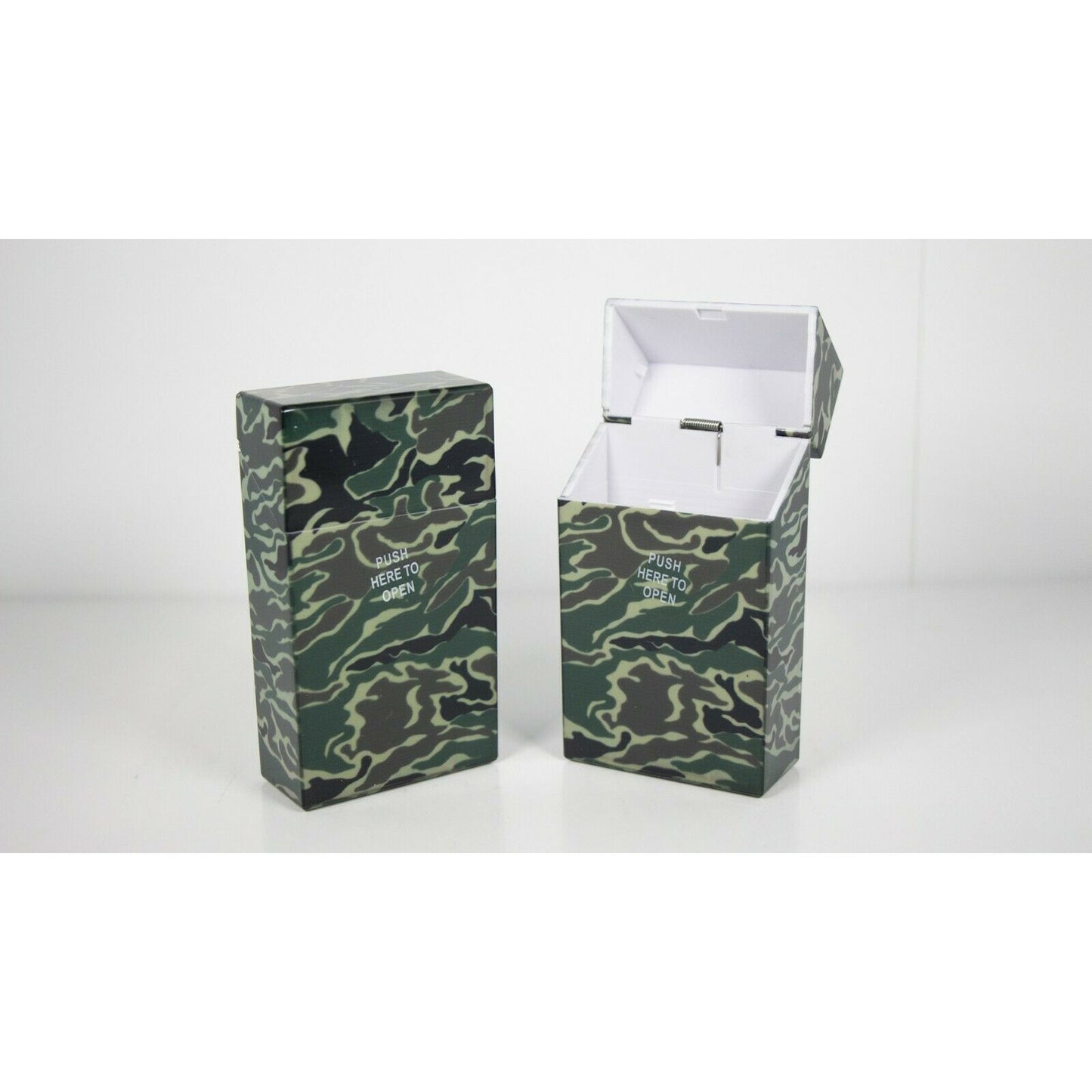 Push Open Plastic Cigarette Cases Pack of 12 - 100mm Size Camouflage Design Glow in Dark Cigarette Holder - Compact and Portable - Durable Hard Plastic Box with Push Open Lid - Crush-Proof & Sturdy