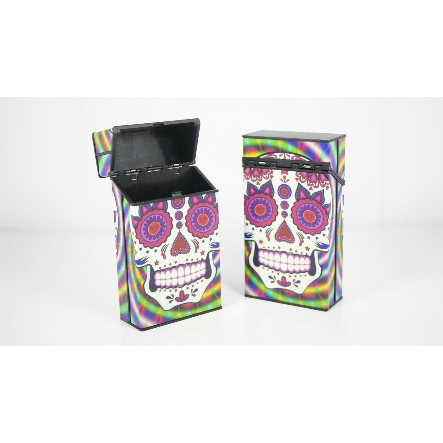 Push Open Plastic Cigarette Cases Pack of 12 - 100’s Size Sugar Skull Glow in Dark Cigarette Holder - Compact and Portable - Durable Hard Plastic Box with Push Open Lid - Crush-Proof & Sturdy