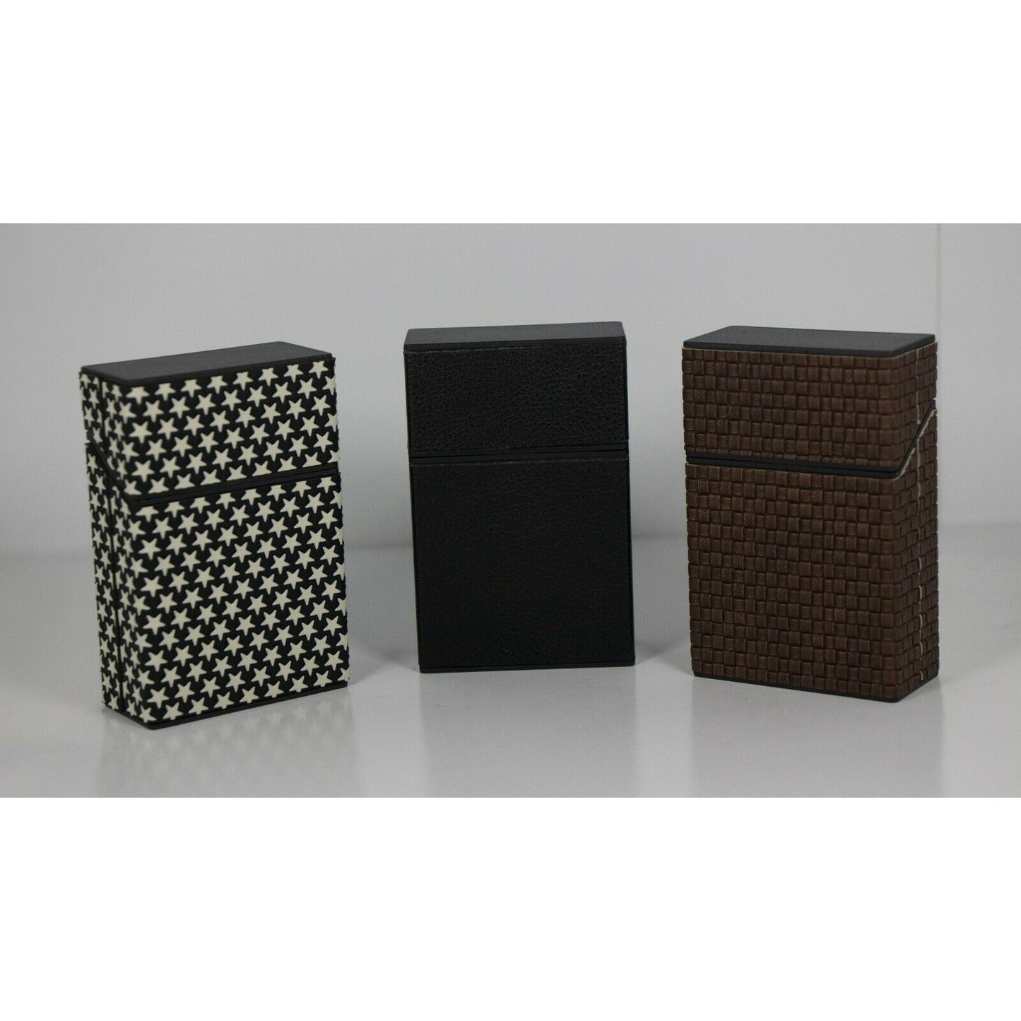 Push Open Plastic Cigarette Cases Pack of 12 - 100mm Size Assorted PU Leather Wrapped Cigarette Holder - Compact and Portable - Durable Hard Plastic Box with Push Open Lid - Crush-Proof & Sturdy