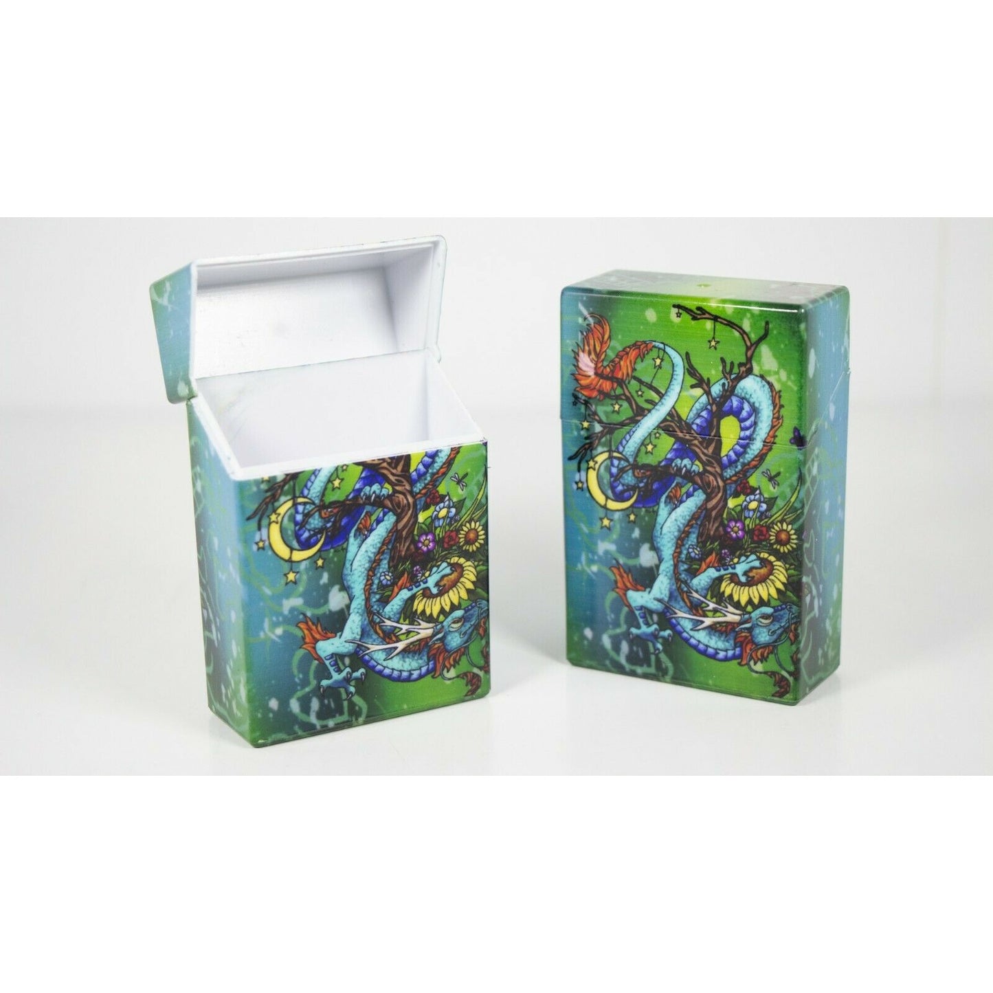 Push Open Plastic Cigarette Cases Pack of 12 - King’s size Mermaid, Dragon & Butterfly Design Cigarette Holder - Compact and Portable - Crush-Proof Durable Hard Plastic Box with Push Open Lid