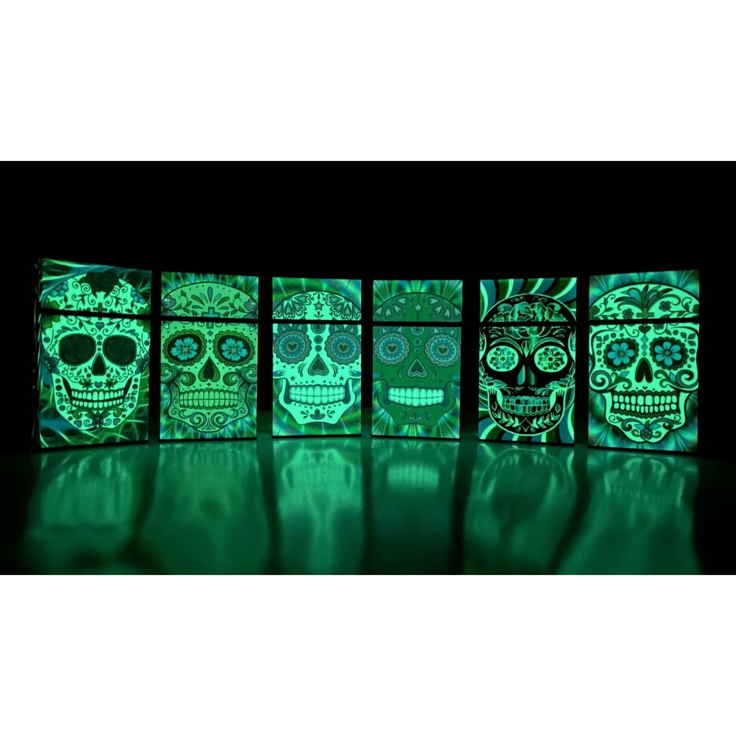 Push Open Plastic Cigarette Cases Pack of 12 - 100’s Size Sugar Skull Glow in Dark Cigarette Holder - Compact and Portable - Durable Hard Plastic Box with Push Open Lid - Crush-Proof & Sturdy