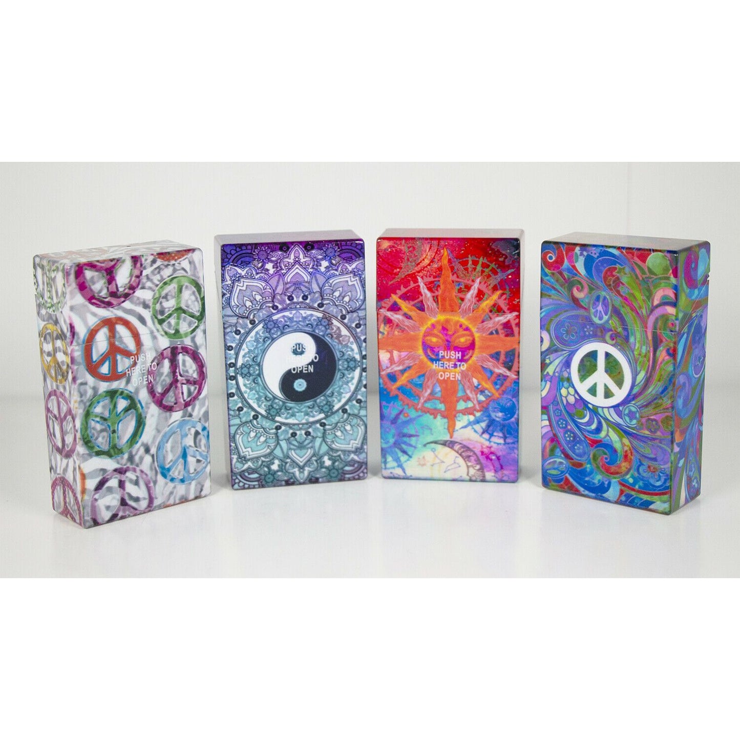 Push Open Plastic Cigarette Cases - King Size Psychedelic Design Glow in Dark Cigarette Holder - Compact and Portable - Durable Hard Plastic Box with Push Open Lid - Crush-Proof & Sturdy