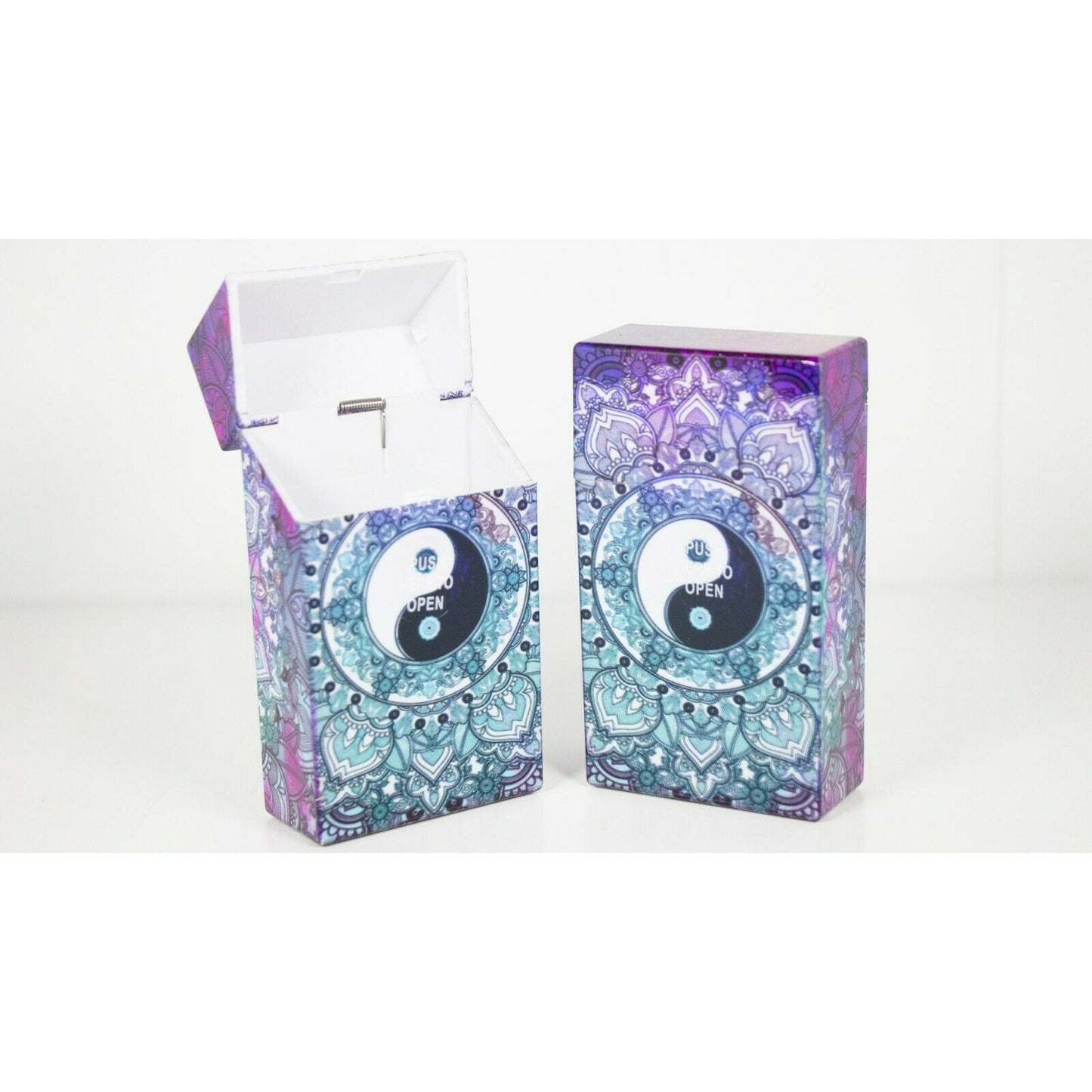 Push Open Plastic Cigarette Cases - King Size Psychedelic Design Glow in Dark Cigarette Holder - Compact and Portable - Durable Hard Plastic Box with Push Open Lid - Crush-Proof & Sturdy