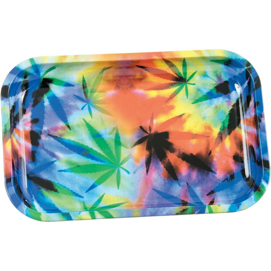 Premium Metal Rolling Tray - Lightweight, Curved Edges, and Smooth Surface - Elegant and Sleek with Beautiful Print - Portable & Travel Size Tray -  Perfect Herb Accessories - Tie Dye Leaf Design