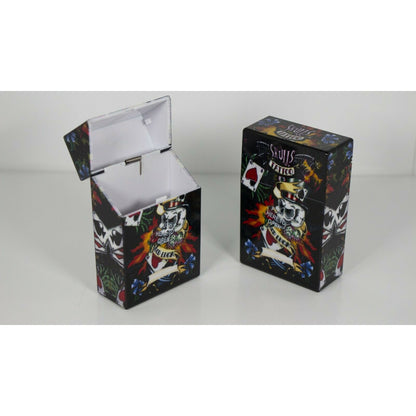 Push Open Plastic Cigarette Cases Pack of 12 - 100mm Tattoo Design Cigarette Holder - Compact and Portable - Durable Hard Plastic Box with Push Open Lid - Crush-Proof & Sturdy