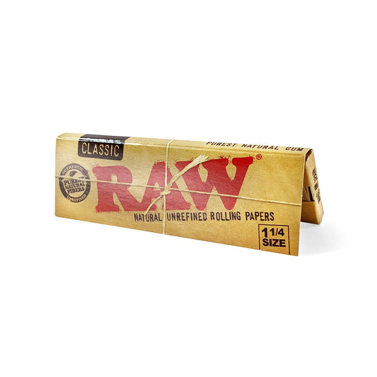 RAW Natural 1 ¼ Size Authentic Rolling Papers 12 Booklets - Natural Hemp Gum & Flavor - 100% Natural 32 Leaves Per Booklet - Vegan and Free of Chlorine - Easy to Use & Safe Materials