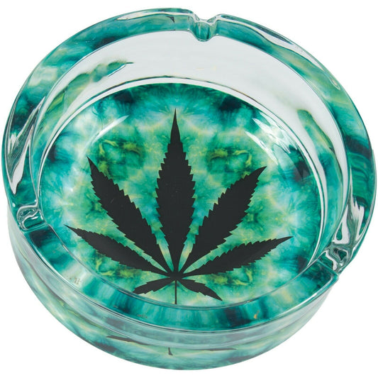 Fujima Round Heavy Glass Leaf Design Cigarette Ashtray - Leaf Design - Individualized Popular Home Office Ashtray Personality Trend Modern Home Tea Table Ashtray Ornaments Bar Ashtray