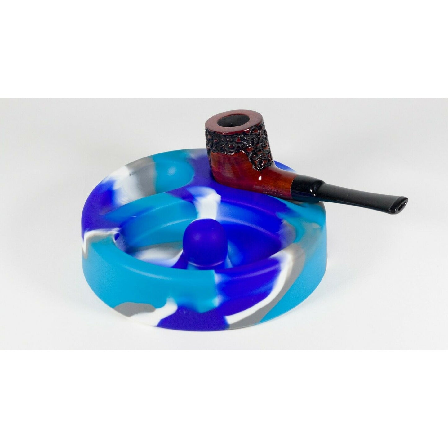 Round Camouflage Style Silicone Pipe Ashtray with Cork Holds 2 Pipes - Individualized Popular Home Office Ashtray Personality Trend Modern Home Tea Table Ashtray Ornaments Bar Ashtray - Blue 6”