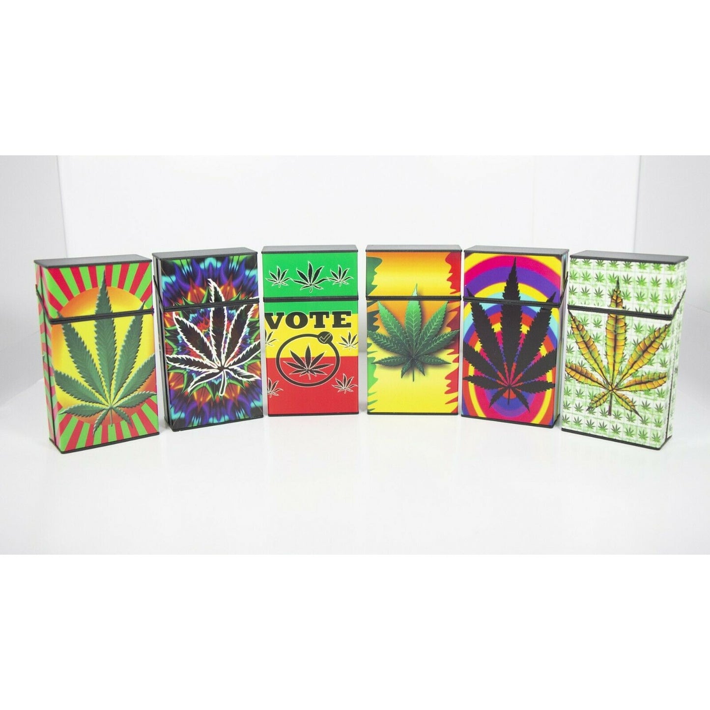 Push Open Plastic Cigarette Cases Pack of 12 - King's Size Leaf Design Glow in Dark Cigarette Holder - Compact and Portable - Durable Hard Plastic Box with Push Open Lid - Crush-Proof & Sturdy